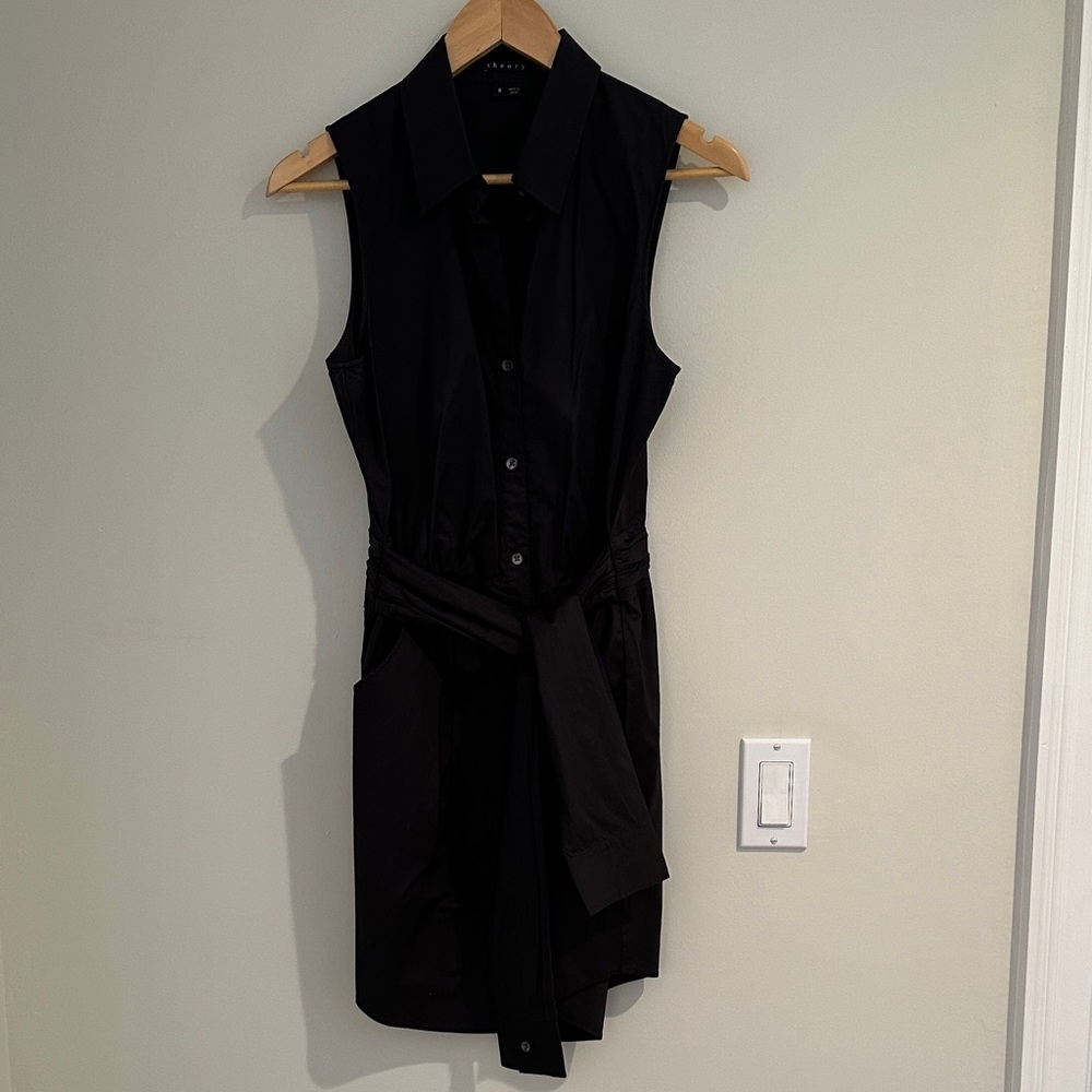 Theory Black Sleeveless Mini Dress, ties in front.